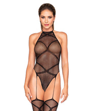 Load image into Gallery viewer, Fishnet Garter Teddy Bodystocking Black O/S