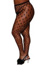Load image into Gallery viewer, Geometric Fence NET Pantyhose W/ Rhinestones Black Q/S