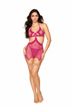 Load image into Gallery viewer, Fishnet & Lace Garter Slip Set Beet O/S