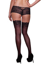 Load image into Gallery viewer, Sheer Thigh High W/ Stay Up Lace Top Black, Queen
