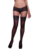 Load image into Gallery viewer, Sheer Thigh High W/ Stay Up Lace Top Black, Queen
