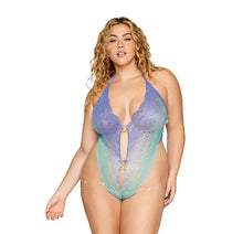 Load image into Gallery viewer, Ombre Stretch Lace Teddy W/ Butterfly Charms Lavender Haze /seafoam O/S Queen
