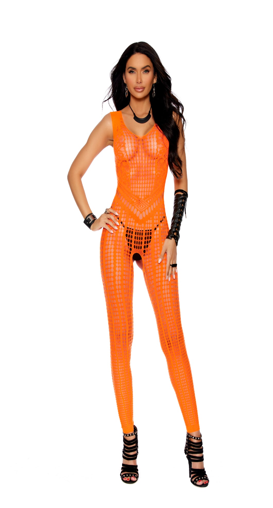 Short Sleeve Bodystocking Neon Orange O/S