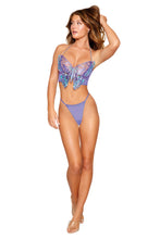 Load image into Gallery viewer, Bustier W/ Butterfly Applique &amp; G String Lavender Haze, Large
