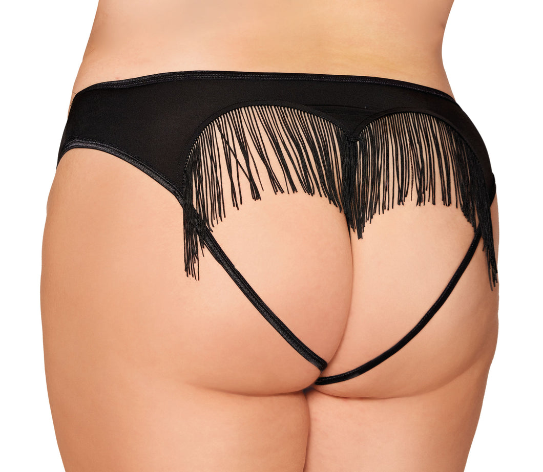 Heart Back Panty W/ Fringe Black 1X/2X