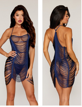 Load image into Gallery viewer, Delicate draped fringe chemise and matching mesh G-string
