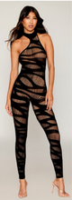 Load image into Gallery viewer, Asymmetrical, opaque, knitted bodystocking with allover slash design detail
