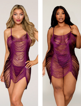 Load image into Gallery viewer, Delicate draped fringe chemise and matching mesh G-string
