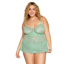 Load image into Gallery viewer, Eyelash Lace Babydoll Set Seafoam O/S Queen
